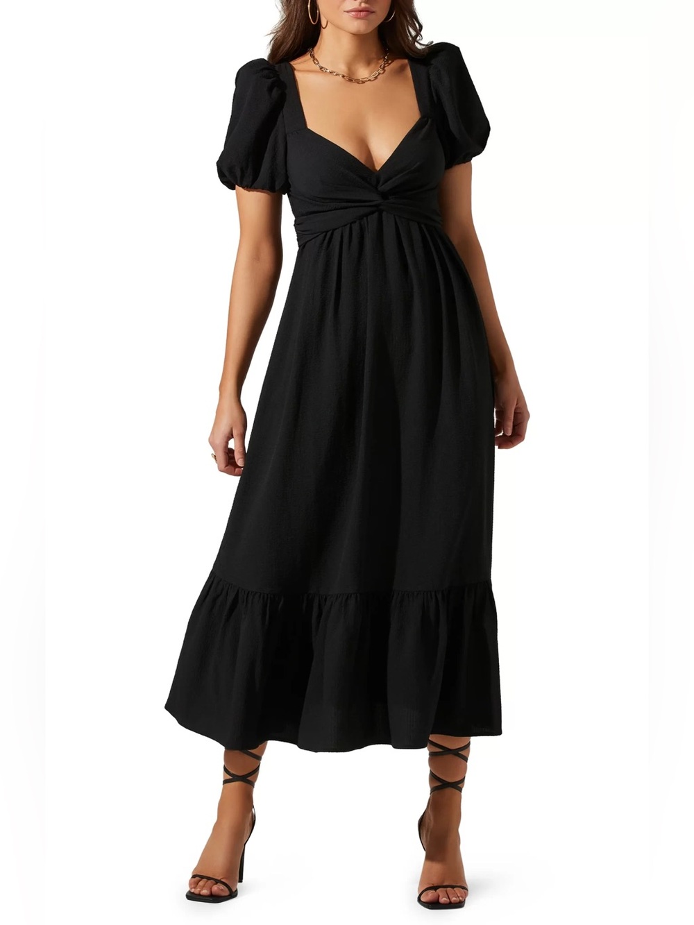 ASTR The Label Black Puff Sleeve Open Back Maxi Dress Size Small